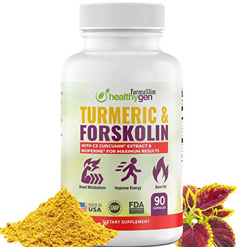 Turmeric & Forskolin Pills High Potency Non-GMO 90 Capsules - Curcumin C3 Complex + Pure Forskolin Extract - Bioperine Increased Absorption