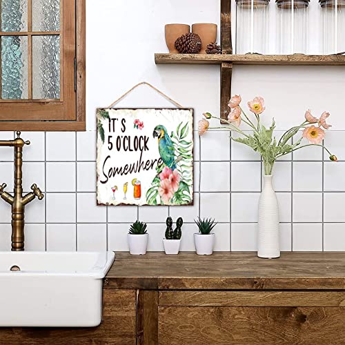 Plaque murale It's 5 O'Clock Somewhere panneau flamant rose pour deco de bar et salon