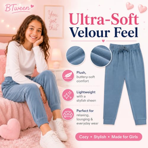 Image of BTween Girls 3 Pack Velour Jogger Pant Set Solid, Tie Dye or Camo Sweatpants for Girls