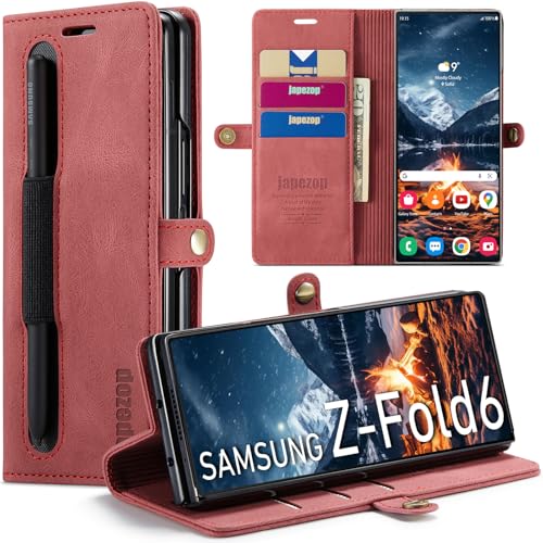 Coque Galaxy Z Fold 6 rouge anti-rayures avec étui portefeuille RFID