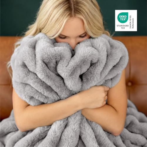 Image of Bedsure Fluffy Bubble Faux Fur Throw XL Blanket, 50 inchx70 inch, Light Grey