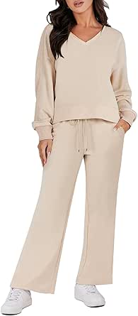LOGENE 2 Piece Outfits Lounge Jogger Set 2023 Fall Fashion Matching Sets Crop Top and Wide Leg Pants Sweatsuits