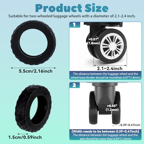 8Pcs Luggage Wheel Covers Protector, Anti Slip Suitcase Wheel for 2.1-2.4 Inch Wheels Carry On Travel Luggages Replacement Accessories(Silicone, Black)2