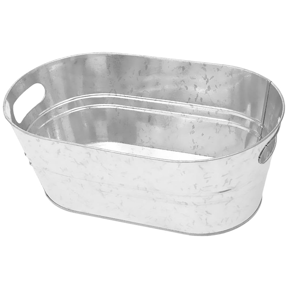 TOMVAES Galvanized Ice Bucket, 2 Pack Oval Beverage Tubs, Ice Tubs for Parties, Metal Cold Drink Beverage Tubs, Bar Wine Champagne Beer Storage Bucket Bins, 15L