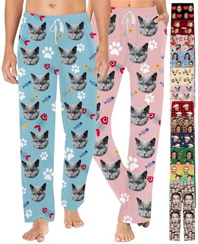 Pantalones de pijama personalizados con foto para hombres y mujeres, pantalones de pijama personalizados con imágenes, regalos de Navidad personalizados, Gato, Multiple Sizes