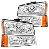 Nilight Headlight Assembly 2004-2006 Avalanche 2003-2006 Silverado 1500 1500HD 2500 2500HD 3500 Headlights Bumper Lamp Set Replacement,Chrome Housing Amber Reflector