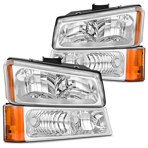 Nilight Headlight Assembly 2004-2006 Avalanche 2003-2006 Silverado 1500 1500HD 2500 2500HD 3500 Headlights Bumper Lamp Set Replacement,Chrome Housing Amber Reflector