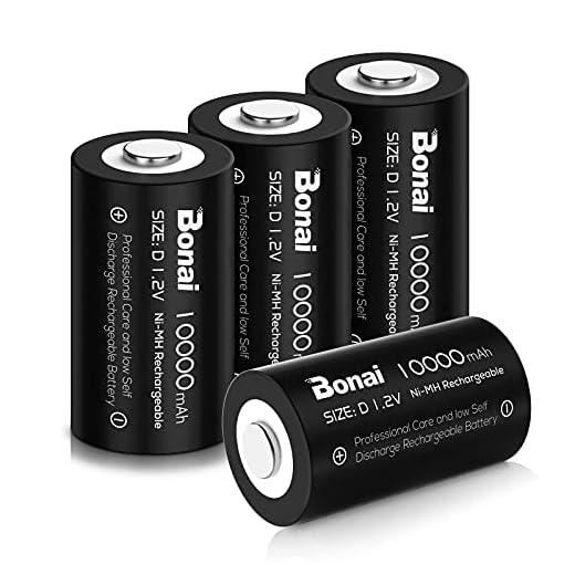 BONAI Pilas D Recargables 1.2V Ni-MH 10000mAh Ultra Alta Capacidad, Recargables Pilas D 1200 Ciclo, Precargadas para Remoto, Juguete, Equipo Médico (4 Piezas)