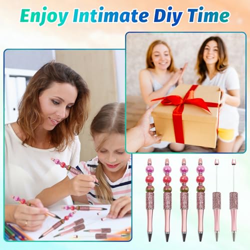 Image of 150 Pcs DIY Diamond Beadable Pen Kit - 50 Plastic Rhinestone Beaded Pens Bulk with Refills & Bags - Fancy Cute Glitter Pens for Crafting, Students & Teachers - School Supplies (Pink)