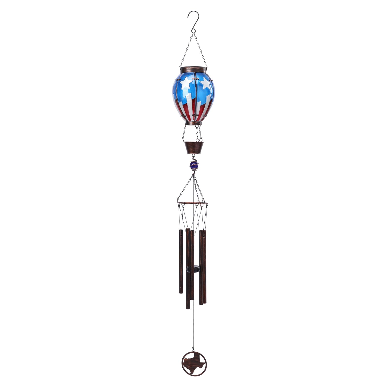 Taman Solar Wind Chime - American Flag Hot Air Balloon Glass Solar Light for Outside Waterproof Aluminum Tubes Decorative ...