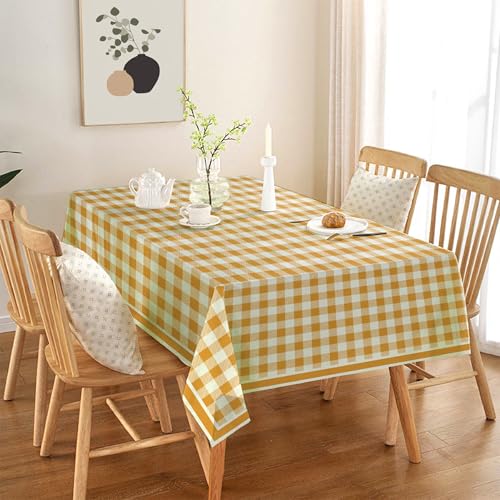 Image of Classic Yellow and White Checkered 4 /6 Seater Table Cloth /Cover, 52 x 72 Inch, Buffalo Plaid Pattern, Rectangle Dining Table Cover