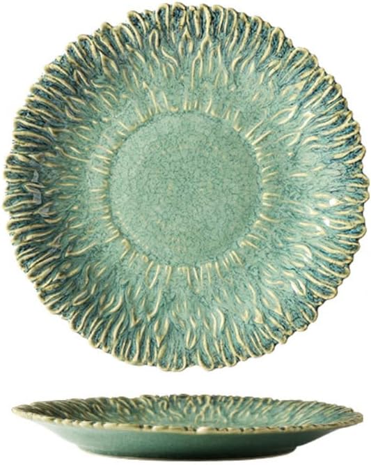 Kiln-changed Style Ceramic Flower Plate Home Sunflower Fruit Salad (8-inch green)