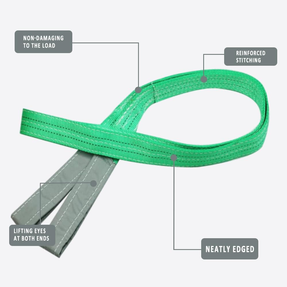 Sangle de polyester duplex pour le levage de charges, résistante, plate, anti-coupures et anti-abrasion, sangle de levage pour le stockage en mouvement, 2T 1 m, couleur verte