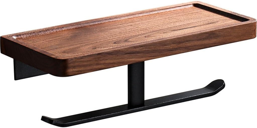 Solid Wood Paper Towel Holder Perforation-Free Toilet Dispenser Phone Black Walnut