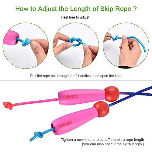 OTraki Skipping Rope for Children and Adults, Pack of 2 Adjustable Skipping Ropes, Wooden Handle, Non-Slip Coloured Cotton Rope for Boys, Girls, Fitness, Training, Exercise, Outdoor Activities – Image 6