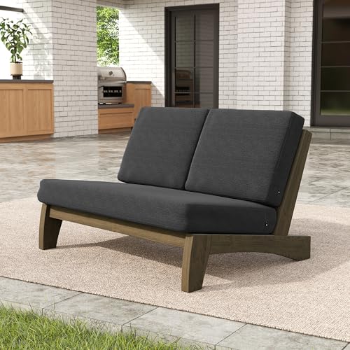 Image of Pia Ricoo 4 Piece Patio Furniture Sets, Outdoor Loveseat Sofa Set with 2 Chairs & Coffee Table, Patio Conversation Set for Backyard, Deck, Lawn, Drak
