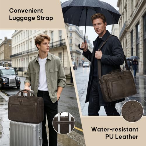 Image of RAINSMORE Messenger Bag for Men 16 inch Vintage PU Leather Laptop Briefcase