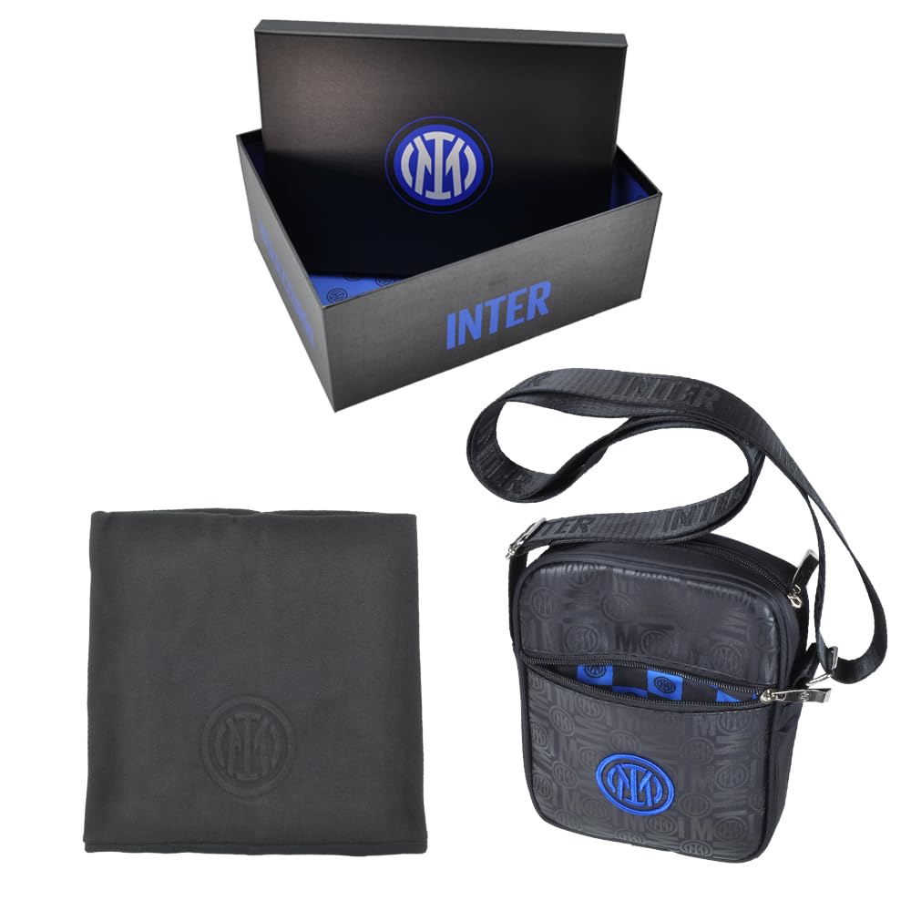 Inter Set Box Idea Regalo Natale o Compleanno, 2 prodotti, Scaldacollo e Borsello, Prodotto Ufficiale 154008