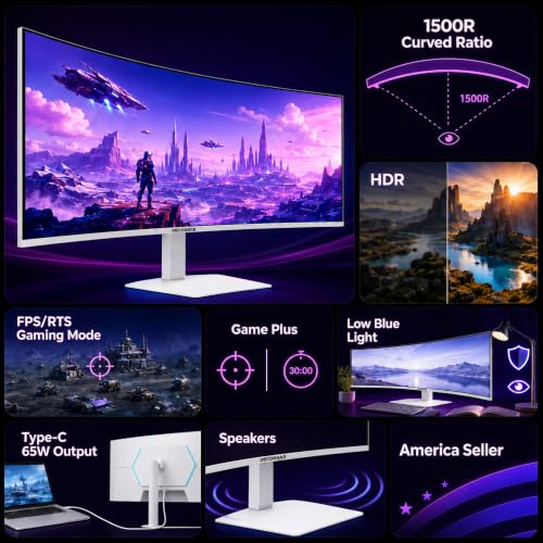 Image of Deco Gear 49 inch Curved Ultrawide 5K Gaming Monitor, 32:9, 120 Hz, 101% NTSC 100% sRGB, USB-C 65W, Adjustable, Home Office and Entertainment Workstation - Exclusive White Edition