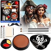 Halloween Pirate Make up Kit Kids Adults, Pirate Eye Patches for Adults Kids, Body Paint for Fancy Dress Festivals, Pirate Set: Pirate Eye Patch + Brown Face Paint + Three Color Face Paint