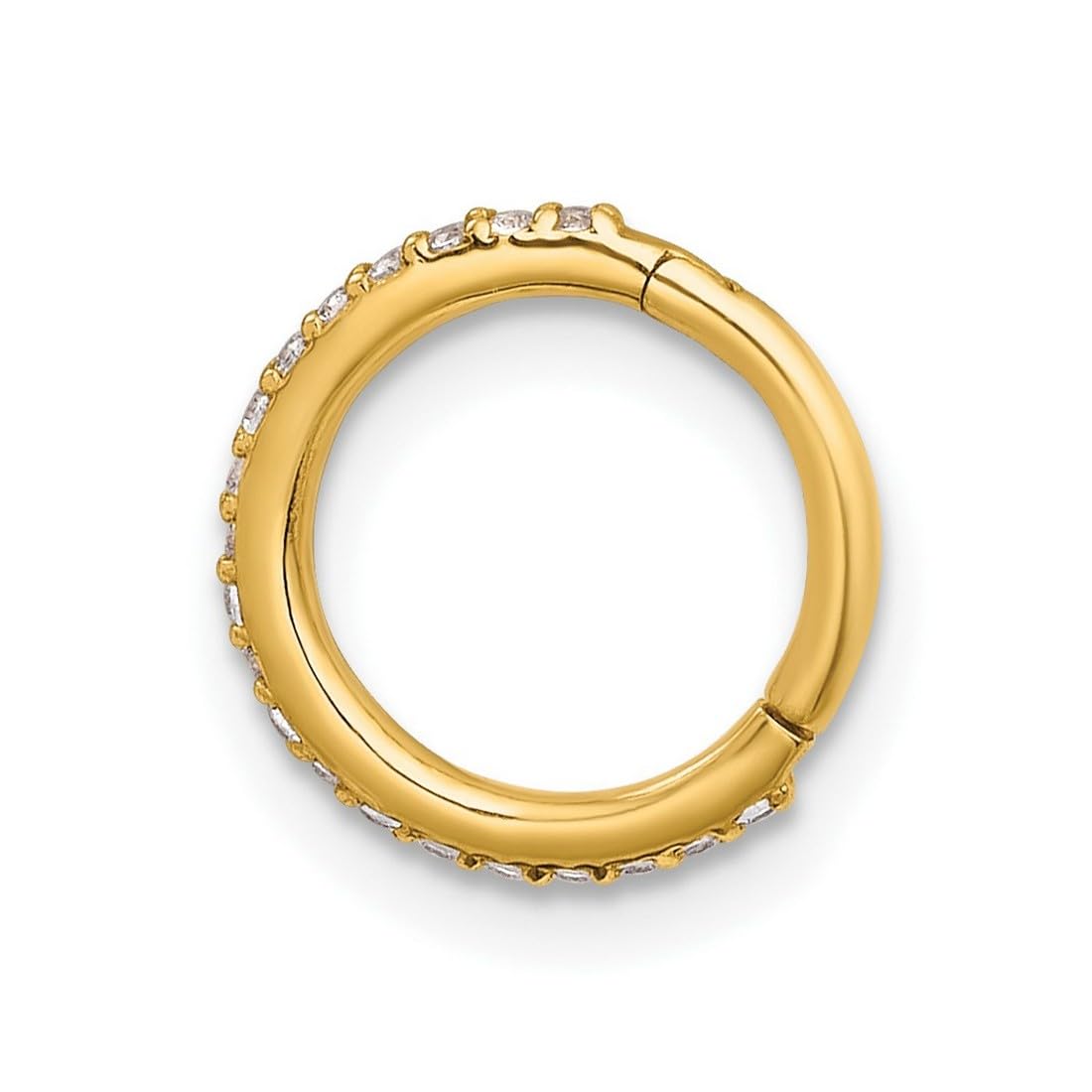 Knorpelring aus 14 Karat massivem Gold, 16 Gauge, polierter Zirkonia, simulierter Diamant, 9,0 mm, aufklappbarer Knorpelring, Schmuckgeschenk für Mutter, One Size, Zirkonia Edelstein Metall, Zirkonia