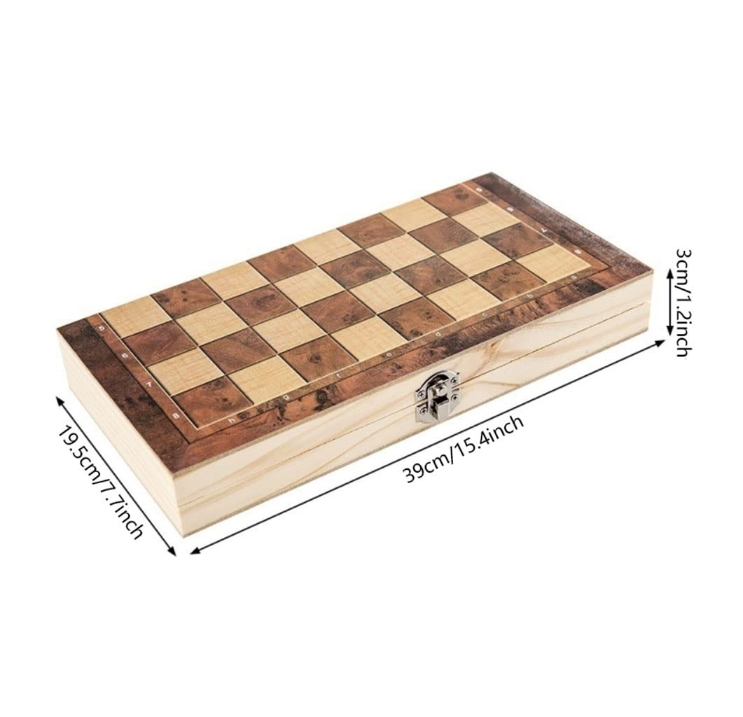 Juego Ajedrez Conjunto de ajedrez, Juego tableros Madera Plegable, Mesa 3 en 1 for Adultos y niños (ajedrez, Backgammon, Damas), Piezas, 5 tamaños for Elegir para Estrategia Familia(15.4 * 15.4inch)