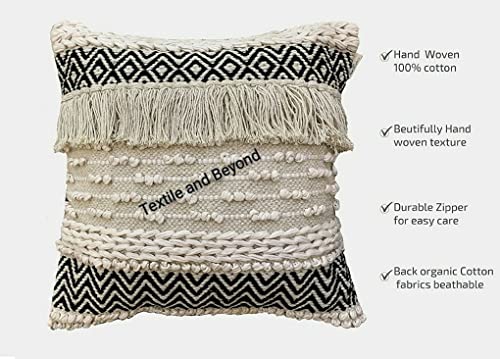 Image of Cushion - Boho Handloom Cotton Cushion Cover - Square Decorative Pillow Case Sofa, Couch, Chair, Kitchen, Bedroom, Room, Office, Set of 1, 16x16 Inches, Elegant Design
