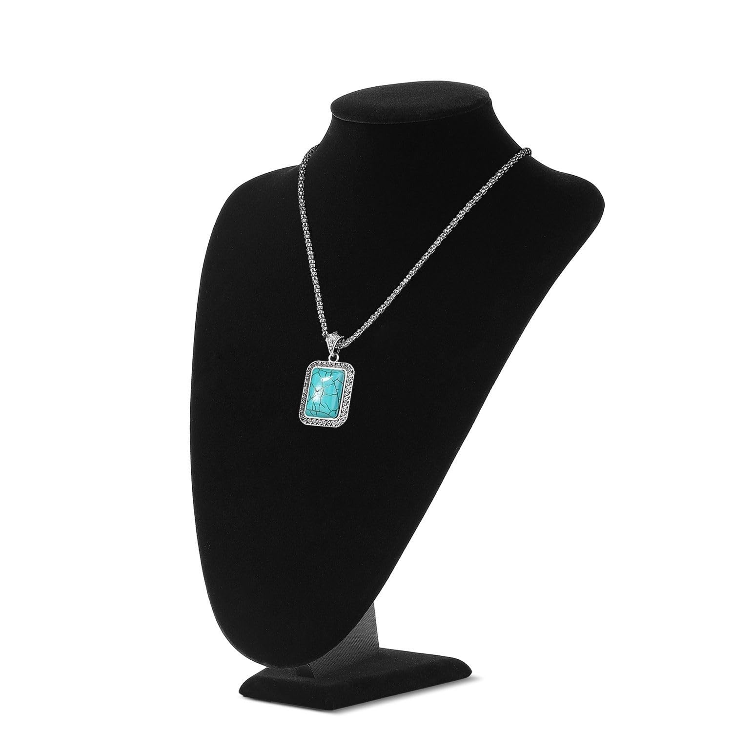 Flexzion Black Velvet (1 Pack) Necklace Bust Display Stand - 13.7 Inch 3D Mannequin Black Velvet Necklace Display Holder For Home, Boutique & Trade Shows - Jewelry Display For Selling Necklace, Pendants, Chokers, Lockets