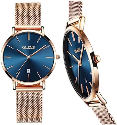 OLEVS Watch Women Mesh Watches for Women with Date Analog Quartz Ladies Watches Classic Dress Womens Wristwatch Waterproof （Blue/Black/White Face）