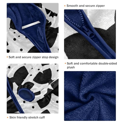 Black Bow Ties on White Toddler Fleece Jacket Girl Boys Hooded Fleece Jacket Coat Warm Outwear Zip-up 3-10T3