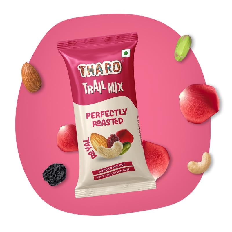THARO Royal Roasted Trail Mix | 25 Grams x 24 Tearable Pouches | Contains Almonds, Cashews, Pistachios, Cranberries, Black Raisins, Raisins, Blueberries & Rose Flavor Essence | Pack of 24 | 600 gm (B0CZLXB9KP) Amazon Price History, Amazon Price Tracker