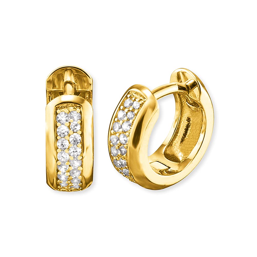 Angel Whisperer Gold-Plated Hoop Earrings "Anna" | 925 Sterling Silver • 38 Zirconia Stones • Clip Closure • Ø 13mm