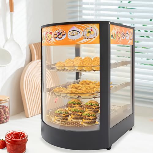3-Tier Commercial Food Warmer Display Pizza Warmer, 110V 800W Electric Countertop Food Warmer Pastry Display Case Food Warming Cabinet w/LED Lighting, Removable Shelves and Glass Door