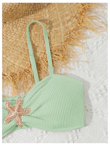 Image of RoseSeek Girl's 2 Piece Padded Bathing Suit Wireless Starfish Swimsuit Spaghetti Strap Vacation Beachwear Set