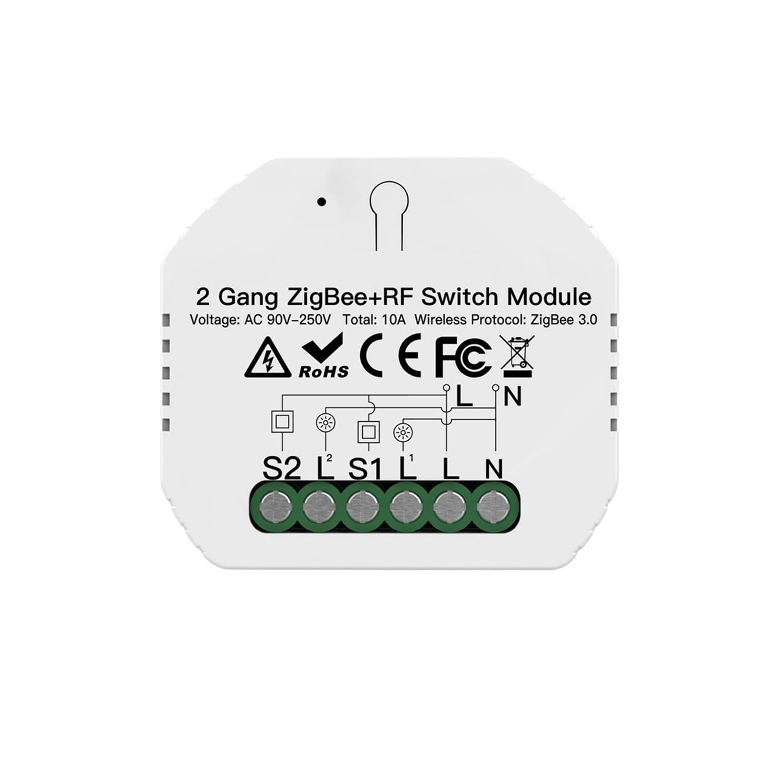 Interruptor inteligente, Módulo de relé de interruptor de luz inteligente 1/2/3 Gang Smart Life/Tuya Control, con Alexa Home(2 Gang Switch)