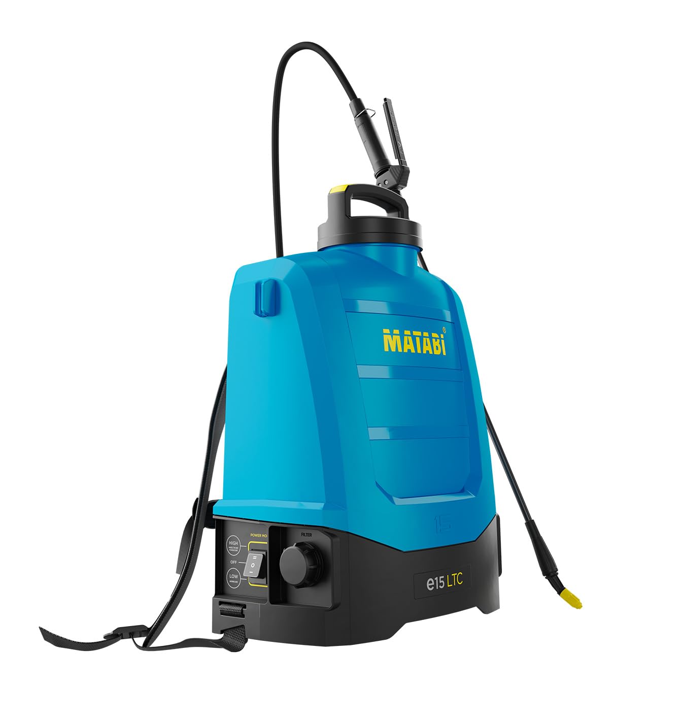 Matabi e15 LTC – Elektryczny opryskiwacz – bateria wyjmowana Li‑Ion 20V – autonomia 375 l – kontrola LTC – pasy ergonomiczne – 4 dysze – rolnictwo i ogrodnictwo