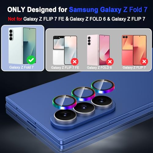 Casetego for Galaxy Z Fold 7 Camera Lens Protector,9H Hardness,Scratch Resistant,Ultra-thin Tempered Glass,Metal Individual Camera Cover for Samsung Galaxy Z Fold 7,Case Friendly,Light Colorful - image 2
