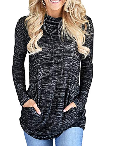 Buauty Women's Cofy Cowl Neck Activewear Sweatshirt Long Sleeve Top with Pockets
