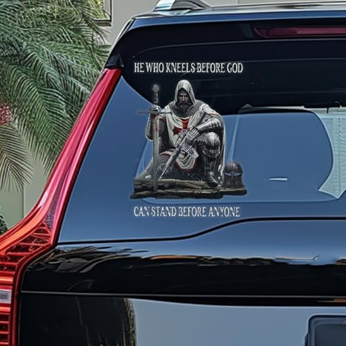 Image of Premium Christian Templar Car Vinyl Decal, Knight Templar Vinyl Sticker, He Who Kneels Before God Decals, Christian Car Decals, Catholic Car Stickers for Cars Trucks Window Laptop | Extra Large | 12 inch