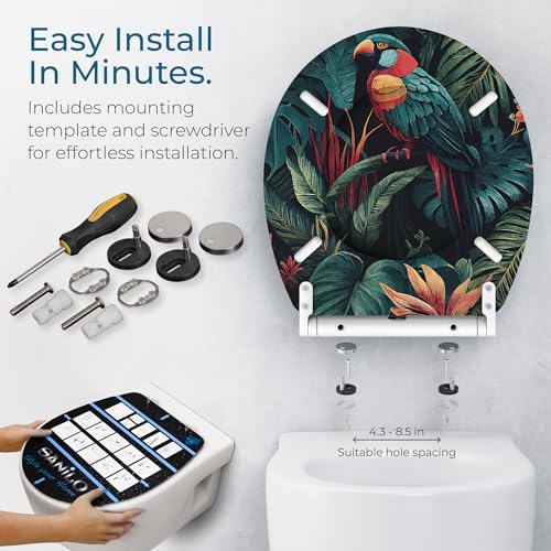 Image of Sanilo Wooden Toilet Seat with Quick Release & Soft Close [ROUND] - Decorative & Slow Close Molded Wood Seat - With One Click for Easy Installation & Cleaning - With Adjustable Fit (Exotic)