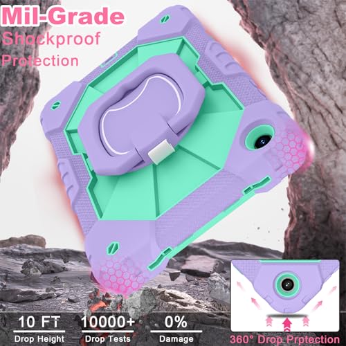 Image of WESOROL Case for Samsung Galaxy Tab A11 Plus Galaxy Tab A9 Plus 11 Inch,Shockproof Cover for Samsung Tablet A11+ /A9+ Case with Screen Protector 360 Rotating Stand Pencil Holder,Purple Green