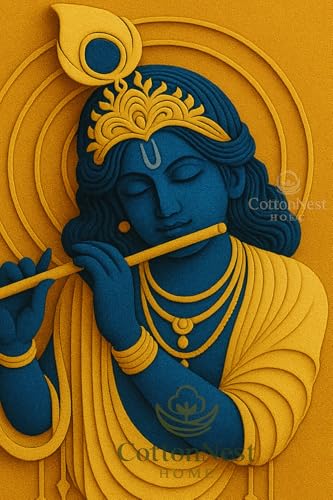 Image of Cotton Nest Home 3D Printed Krishna Bansuri Velvet Curtain | 7 Feet Door & Window Parda | Home & Decor Curtain for Pooja Room, Living Room & Bedroom | Premium Soft Velvet Curtains(Pack of 2)