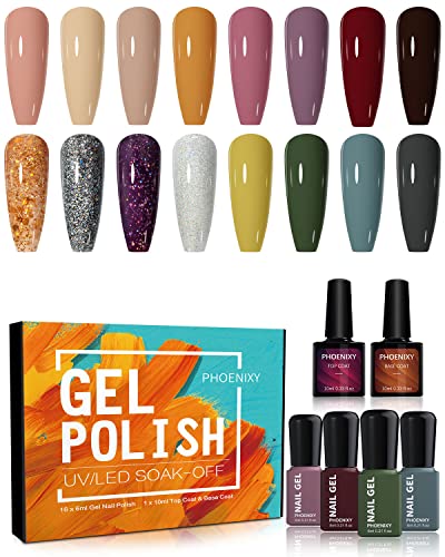 phoenixy Gel Nail Polish Kit Christmas 16 Colors Gel Polish Set Soak Off Nail Gel Polish Starter Kit Gifts Set