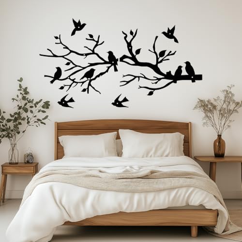 aupawdy Décoration Murale avec Oiseaux, Sculpture Murale Ronde en Métal 3D, Ornement Mural Moderne, Tableau Métallique pour Maison, Salon, Cuisine, Chambre,...