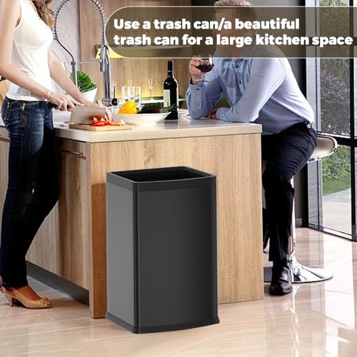 Image of 6.6 Gallon /25L Stainless Steel Square Trash Can, Large Capacity Kitchen Garbage Can, Business Trash Bin, Tall, Elegant, Black Waste Basket, for Home, Office, Hotel (25L Black)