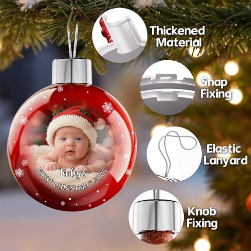 Image of Personalized Babys First Christmas Ornament 2025 Girl Boy - Custom Christmas Balls, Xmas Newborn Gifts Keepsake Babys 1st Year Ornaments, Elegant Christmas Decor for New Parents
