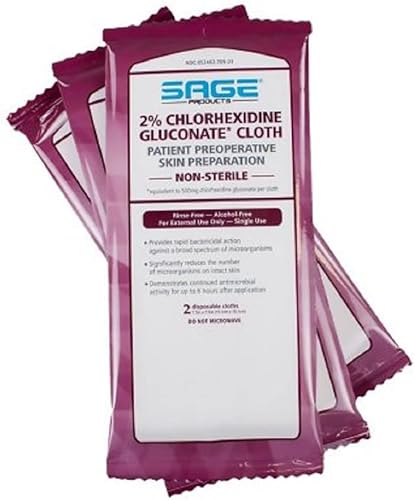 Sage Paños de gluconato de clorhexidina (CHG) al 2% - cada uno (1 paquete de 3)