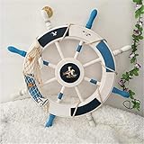. Tamaño: 45 * 4 * 45 CM OIFMKC Escultura Gran 45 CM de Madera de Estilo mediterráneo Antiguo Barco de Madera timón náutico Pared del hogar náutico Volador decoración del hogar Regalos, Azul