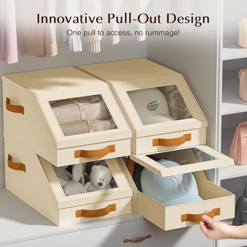 Baseball Cap Organizer 2PCS Stackable Storage Beige 