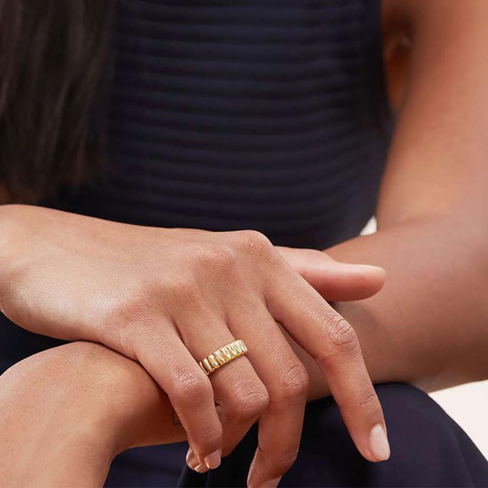 MYNENEY Thick 14K Gold Plated Stackable Signet Ring Filled Chunky Eternity Wedding Statement Band Rings for Women (Pumpkin ring-Gold 9.5) - Image 3